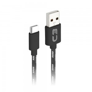 Cabo USB Tipo A - USB Tipo C, 1m 2A C3Tech CB-C11 Cinza e Preto